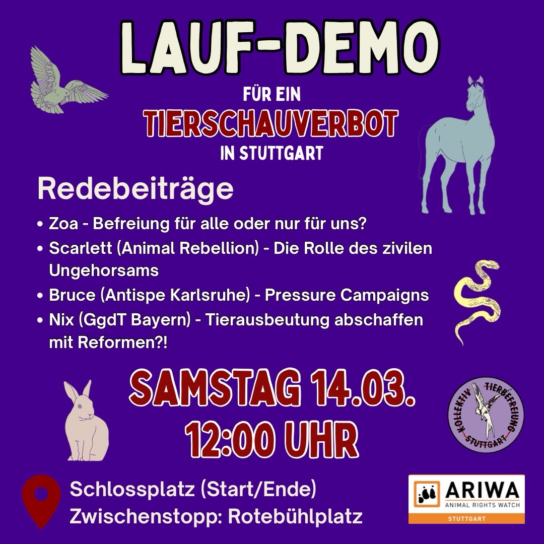 Lauf-Demo für das Tierschauverbot in Stuttgart